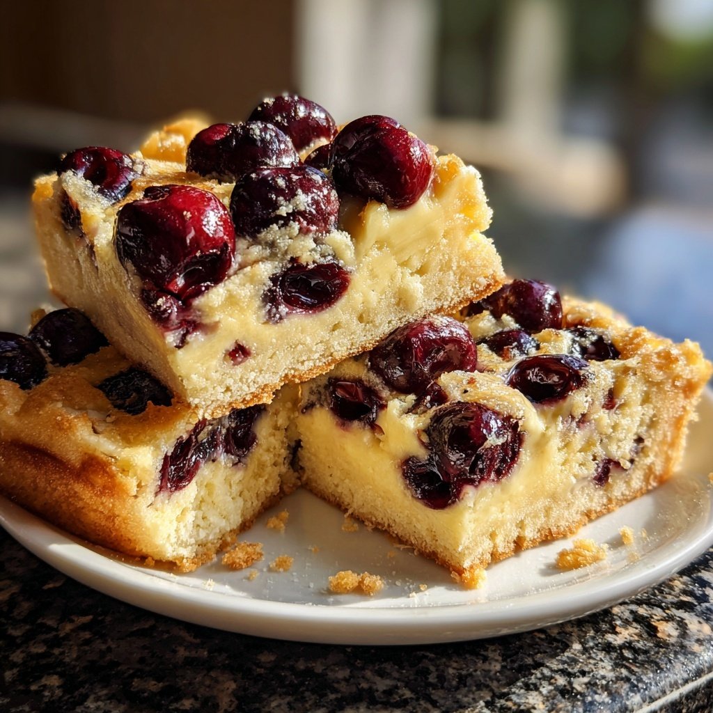 Blechkuchen mit Kirschen und Pudding