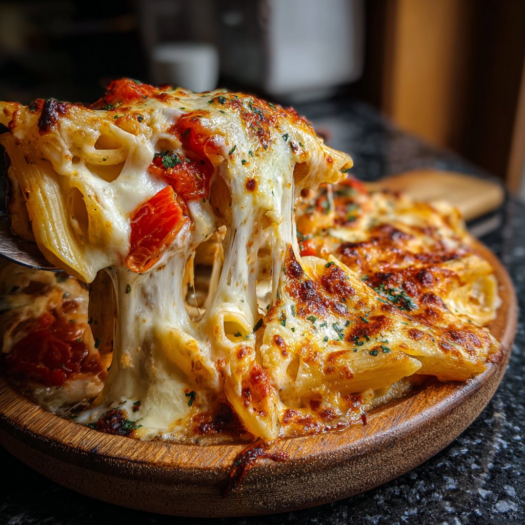 Nudelauflauf mit Tomaten und Mozzarella