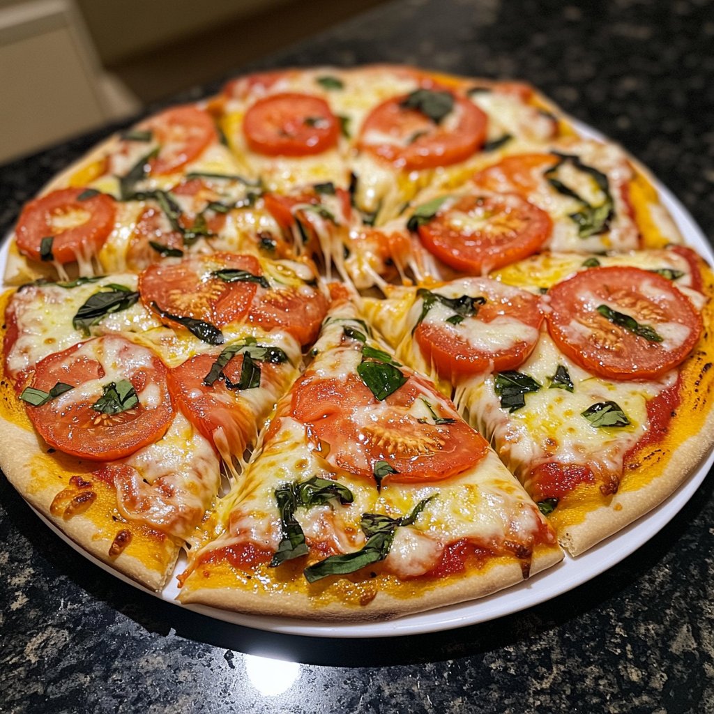 Pizza mit Mozzarella und Tomaten