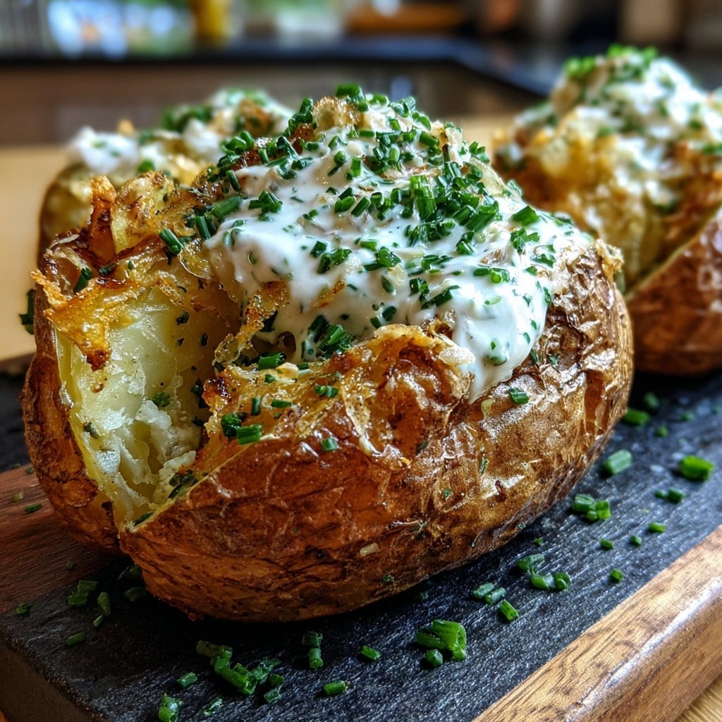 Mittagessen mit Ofenkartoffeln