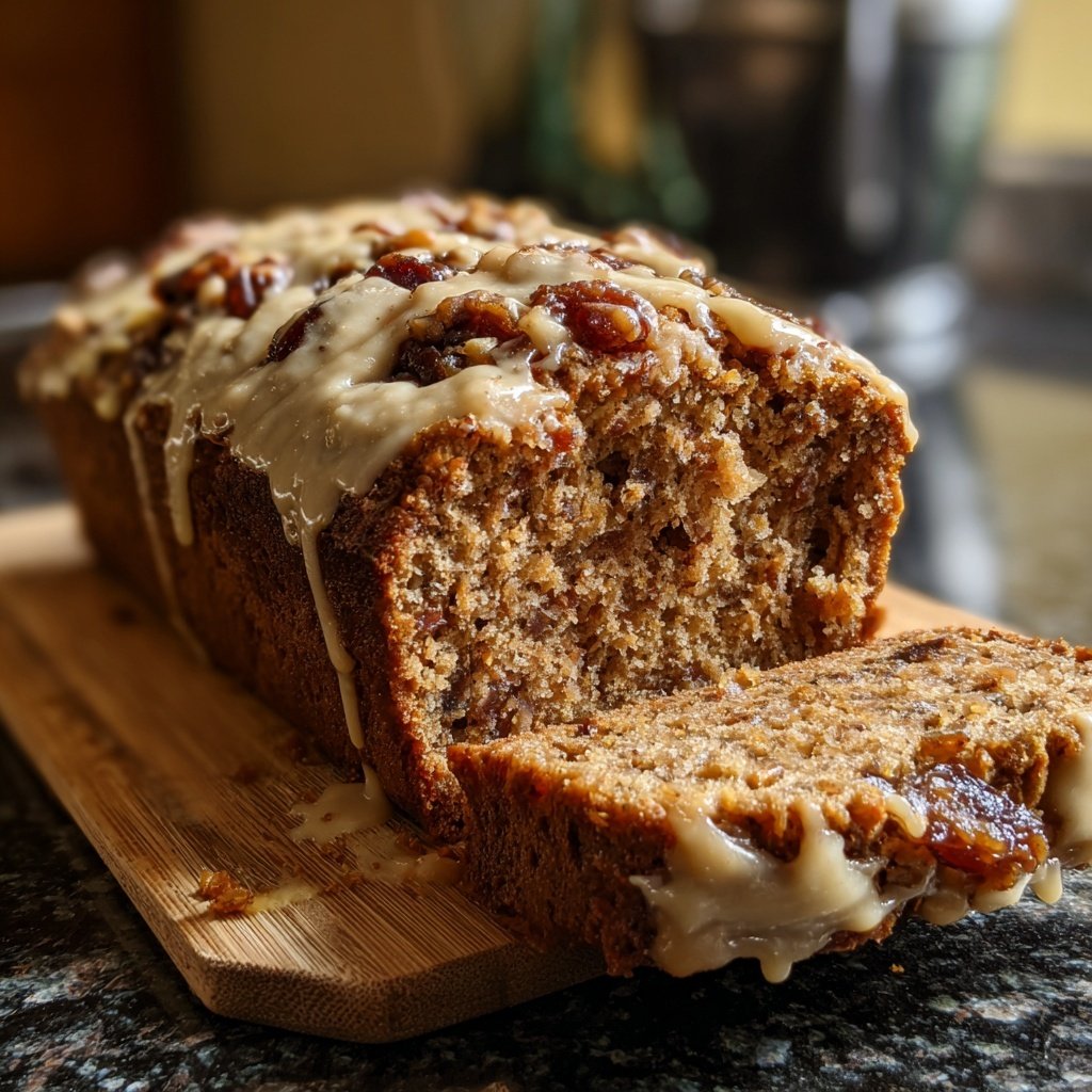 Bananenbrot mit Mandelmus und Datteln